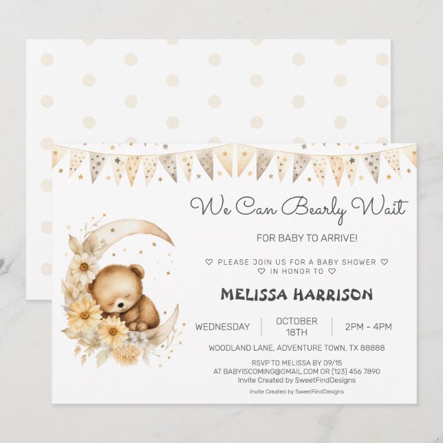 We can Bearly Wait Boho Invitation (Front/Back)