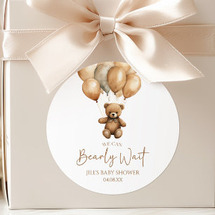 We Can Bearly Wait Boho Teddy Bear Baby Shower Classic Round Sticker