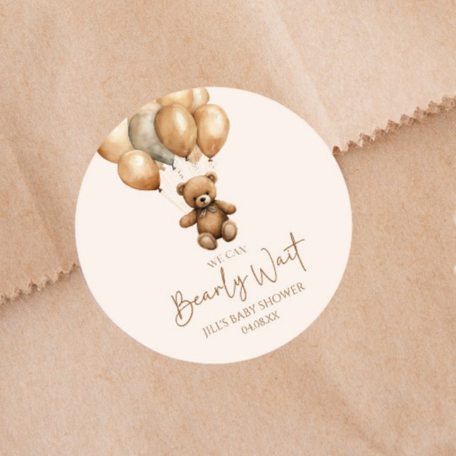 We Can Bearly Wait Boho Teddy Bear Baby Shower Classic Round Sticker (Creator Uploaded)