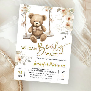 We Can Bearly Wait Boho Teddy Bear Baby Shower Invitation