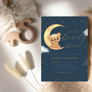 We Can Bearly Wait Boho Teddy Bear Baby Shower  Invitation
