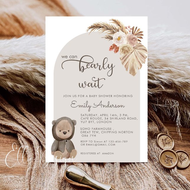 We Can Bearly Wait Boho Teddy Bear Baby Shower  Invitation (Creator Uploaded)