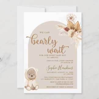 We Can Bearly Wait Boho Teddy Bear Baby shower Invitation