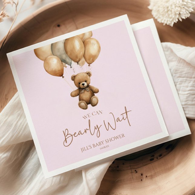 We Can Bearly Wait Boho Teddy Bear Baby Shower Napkin (Creator Uploaded)