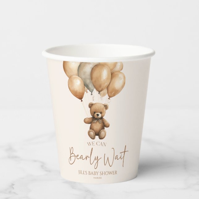 We Can Bearly Wait Boho Teddy Bear Baby Shower Paper Cups (Front)