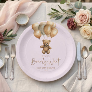 We Can Bearly Wait Boho Teddy Bear Baby Shower Paper Plate