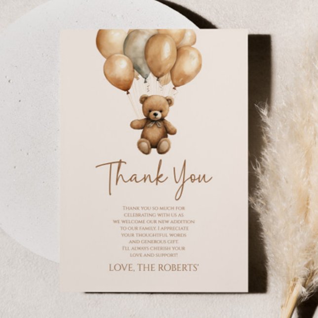 We Can Bearly Wait Boho Teddy Bear Baby Shower Thank You Card (Creator Uploaded)