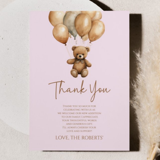 We Can Bearly Wait Boho Teddy Bear Baby Shower Thank You Card (Creator Uploaded)