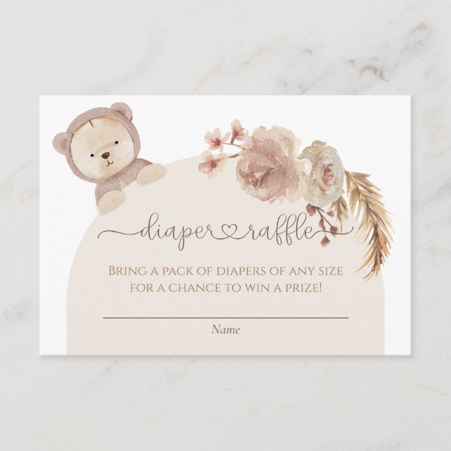 We Can Bearly Wait Boho Teddy Bear Diaper Raffle Enclosure Card (Front)