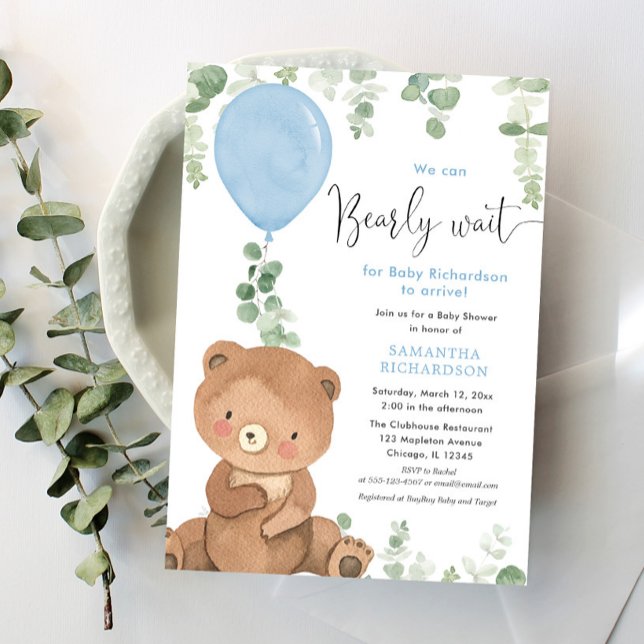 We can bearly wait boy baby shower balloon invitation (Creator Uploaded)