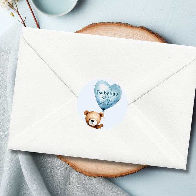 We Can Bearly Wait Boy Baby Shower  Classic Round Sticker (We Can Bearly Wait Boy Baby Shower Classic Round Sticker)