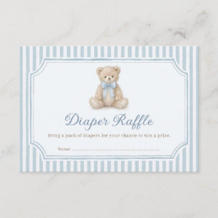 We Can Bearly Wait Boy Baby Shower Diaper Raffle Enclosure Card