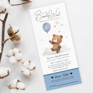 We Can Bearly Wait Boy Baby Shower diaper raffle  Invitation