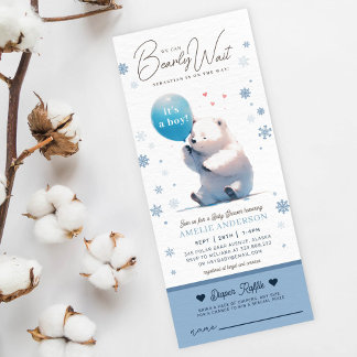 We Can Bearly Wait Boy Baby Shower diaper raffle Invitation