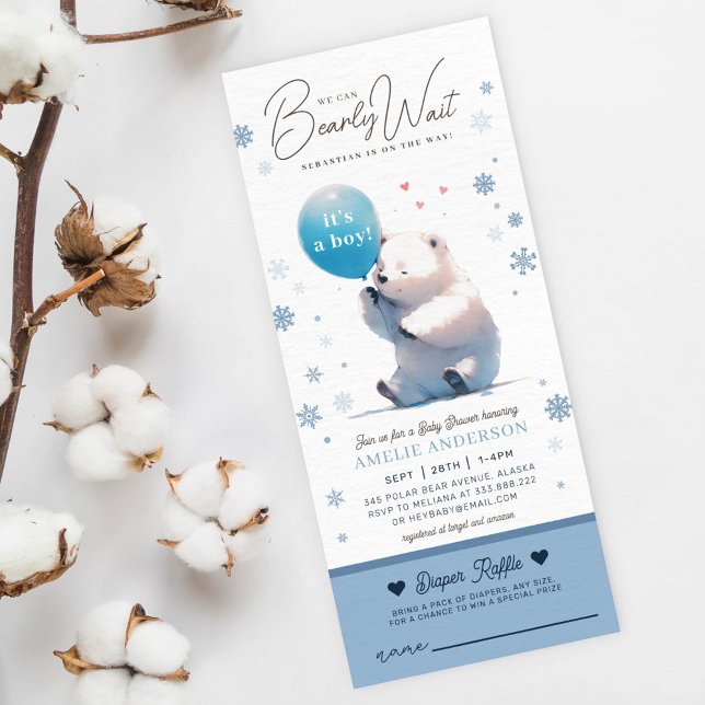 We Can Bearly Wait Boy Baby Shower diaper raffle  Invitation (Creator Uploaded)