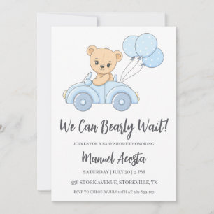 We Can Bearly Wait Boy Baby Shower Invitation