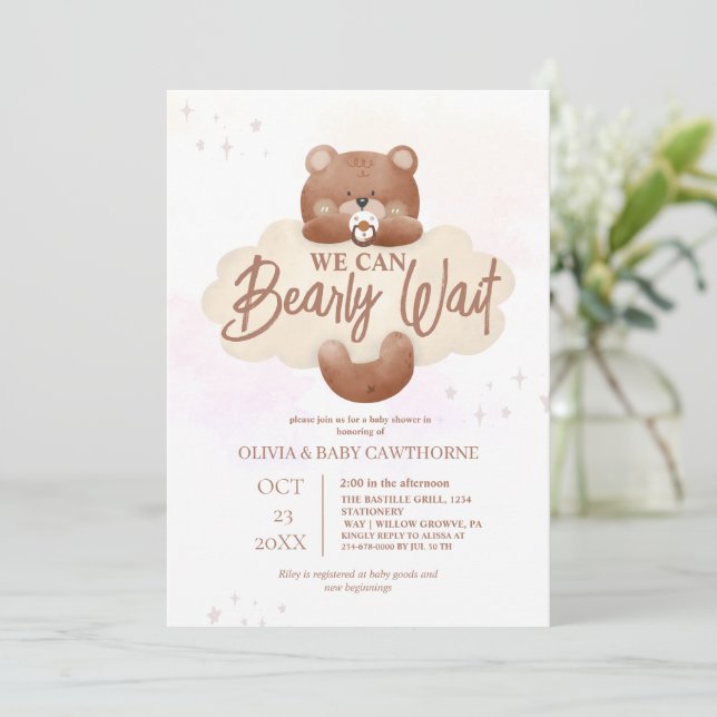  We Can Bearly Wait Boy Baby Shower  Invitation (Standing Front)