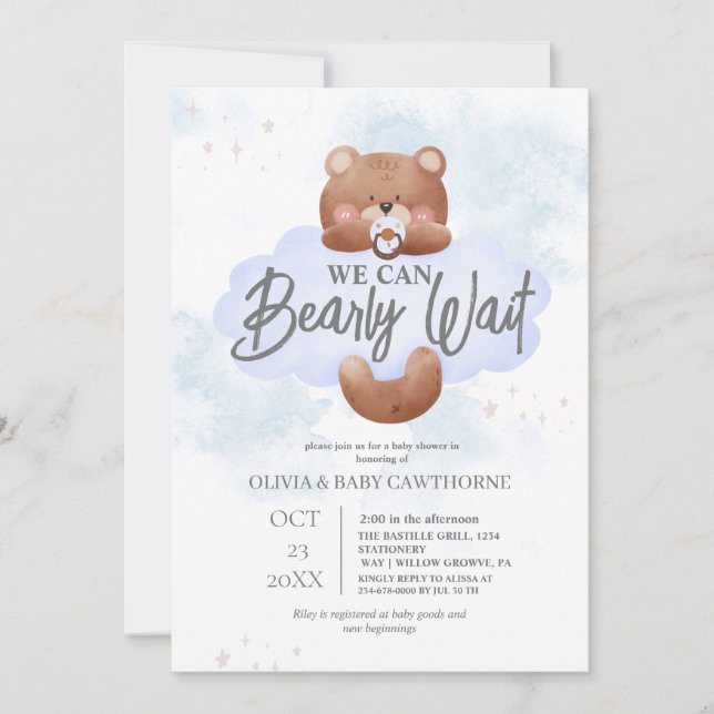 We Can Bearly Wait Boy Baby Shower Invitation (Front)