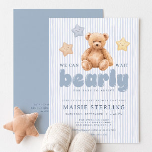 We Can Bearly Wait Boy Baby Shower Invitation