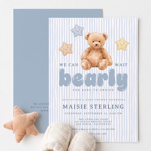 We Can Bearly Wait Boy Baby Shower Invitation (Creator Uploaded)