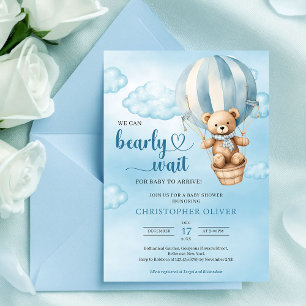 We can bearly wait boy baby shower invitation