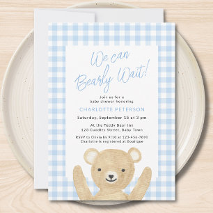 We Can Bearly Wait Boy Baby Shower Invitation