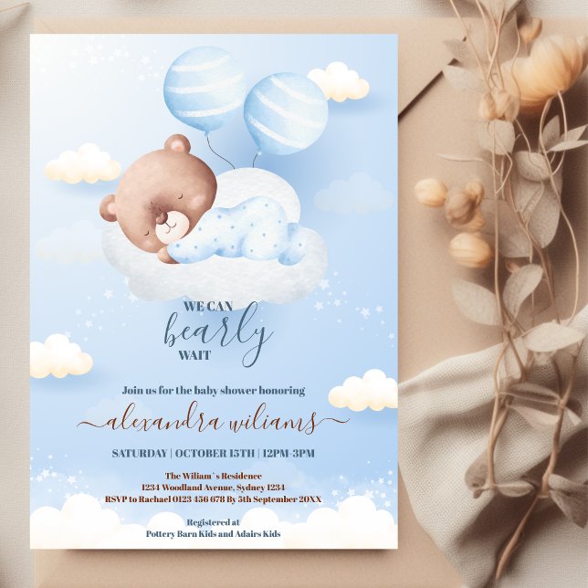We Can Bearly Wait Boy Baby Shower Invitation (Creator Uploaded)