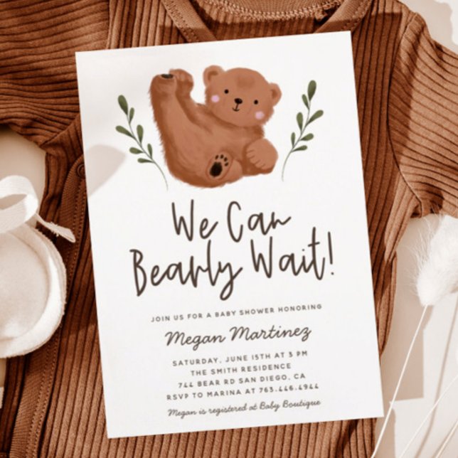 We Can Bearly Wait Boy Baby Shower Invitation (Creator Uploaded)