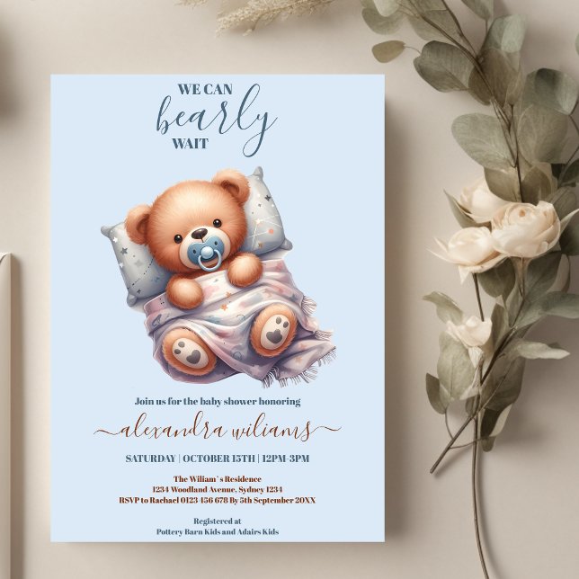 We Can Bearly Wait Boy Baby Shower Invitation (Creator Uploaded)