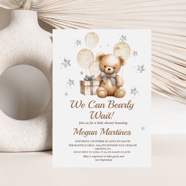 We Can Bearly Wait Boy Baby Shower Invitation (Creator Uploaded)