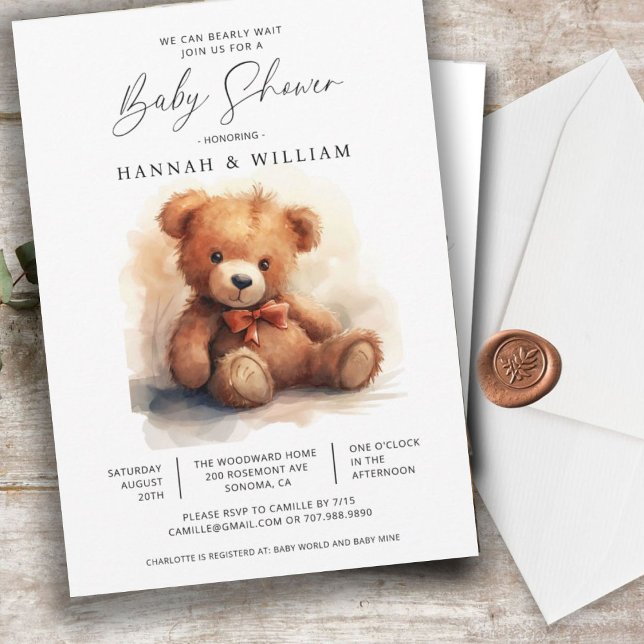 We Can Bearly Wait Boy Baby Shower Invitation (Creator Uploaded)