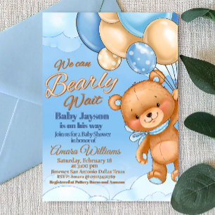 We Can Bearly Wait - Boy Baby Shower Invitation