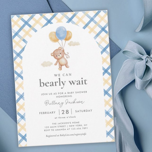 We Can Bearly Wait Boy Baby Shower Invitation (Creator Uploaded)