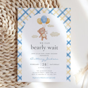 We Can Bearly Wait Boy Baby Shower Invitation