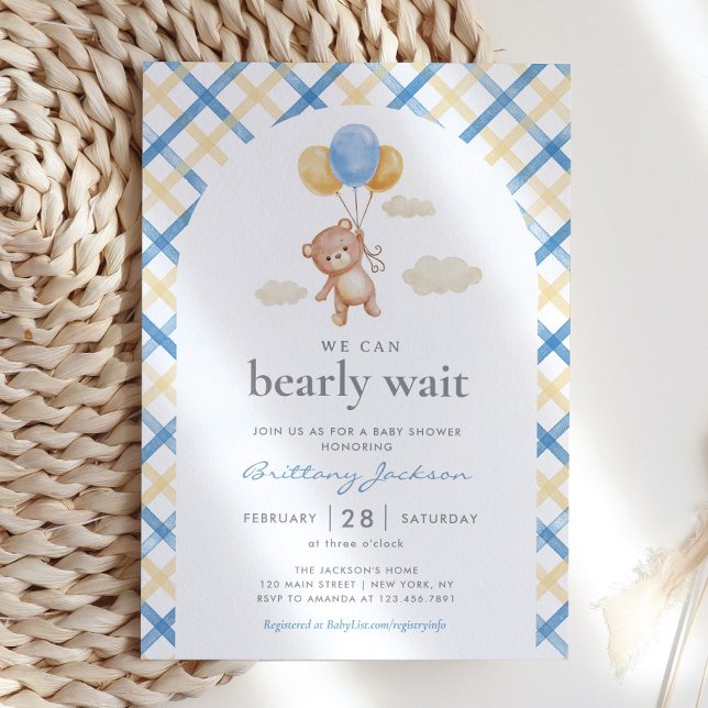 We Can Bearly Wait Boy Baby Shower Invitation (Creator Uploaded)