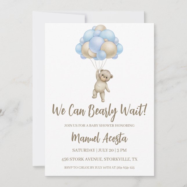 We Can Bearly Wait Boy Baby Shower Invitation (Front)