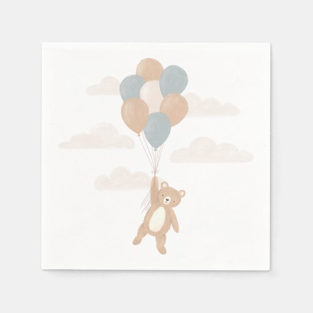 We Can Bearly Wait Boy Baby Shower Napkin (Front)