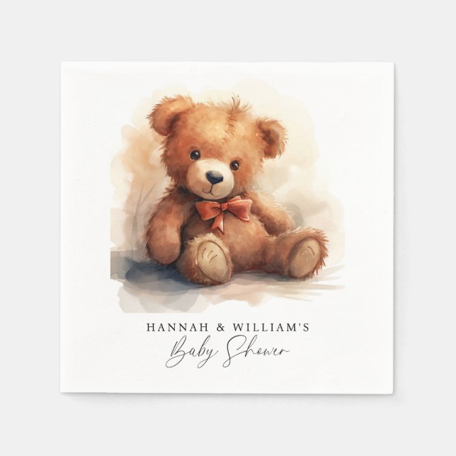We Can Bearly Wait Boy Baby Shower Napkin (Front)