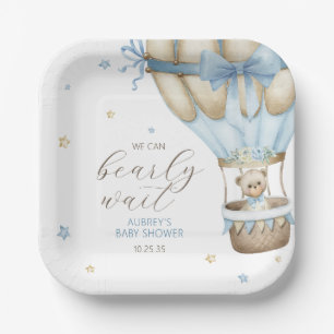 We Can Bearly Wait Boy Baby Shower Paper Plate