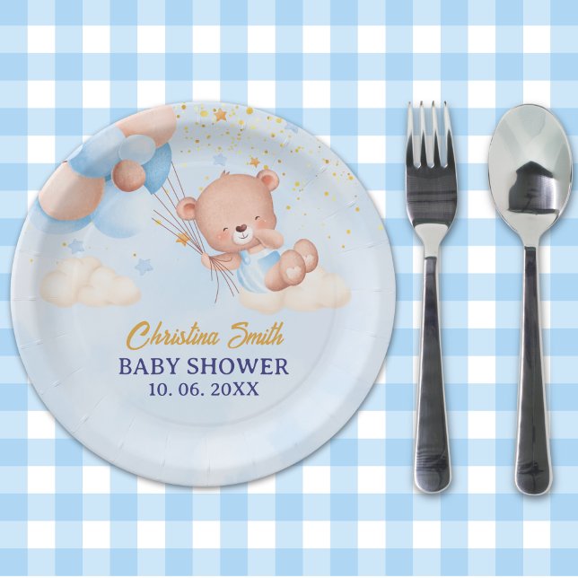 We Can Bearly Wait , Boy Baby Shower Paper Plate (Creator Uploaded)