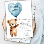 We Can Bearly Wait Boy Baby Shower Thank You Card<br><div class="desc">Unveil the charm of our "We Can Bearly Wait Boy Baby Shower Thank You Card." Crafted with love and creativity, this adorable card is the perfect way to express your gratitude to your loved ones. Designed for expectant mothers, this card features a cute watercolor bear holding a heart-shaped balloon, exuding...</div>