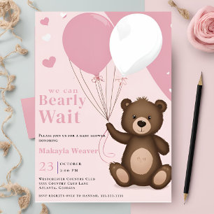 We Can Bearly Wait Boy Ballons Baby Shower Invitation