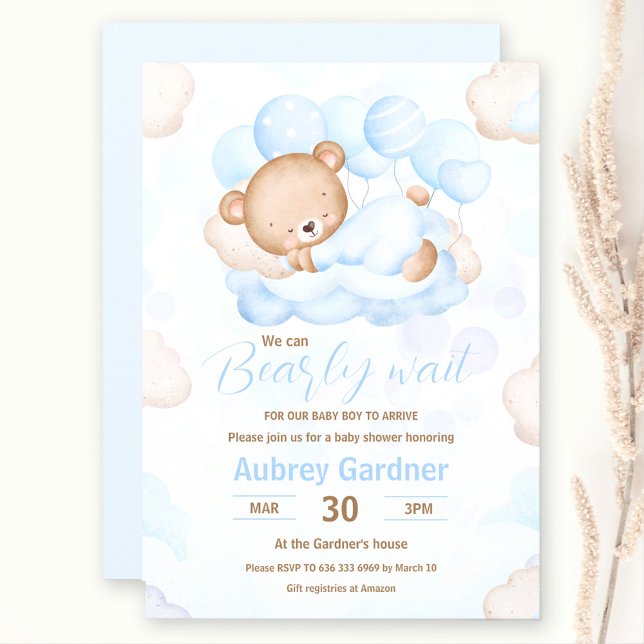 We Can Bearly Wait Boy Bear Baby Shower Invitation (We Can Bearly Wait Boy Bear Baby Shower Invitation)