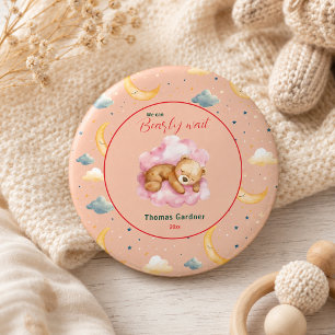 We Can Bearly Wait Boy Cute Bear Baby Shower 6 Cm Round Badge