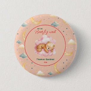 We Can Bearly Wait Boy Cute Bear Baby Shower  6 Cm Round Badge