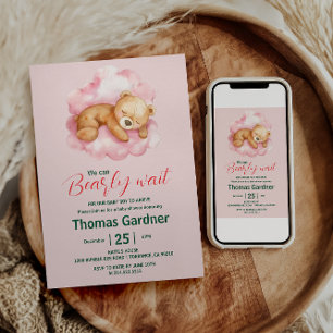 We Can Bearly Wait Boy Cute Bear Baby Shower Invitation