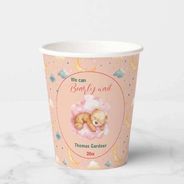 We Can Bearly Wait Boy Cute Bear Baby Shower  Paper Cups (Front)
