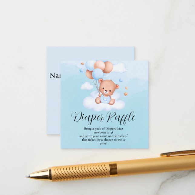 We can Bearly Wait Boy Diaper Raffle Enclosure Card (Front/Back In Situ)