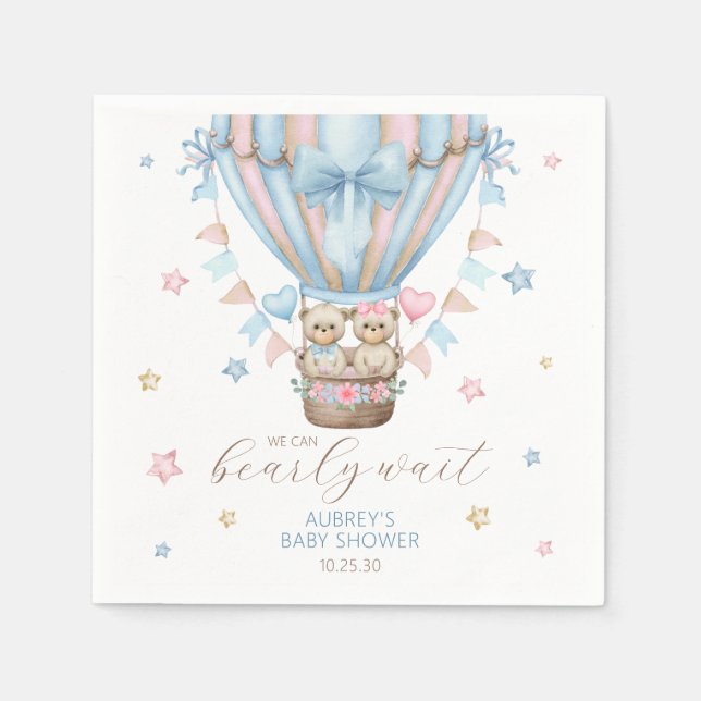 We Can Bearly Wait Boy Girl Twin Baby Shower Napkin (Front)