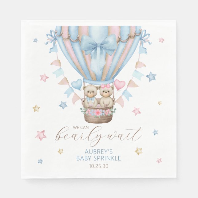 We Can Bearly Wait Boy Girl Twin Baby Sprinkle Napkin (Front)